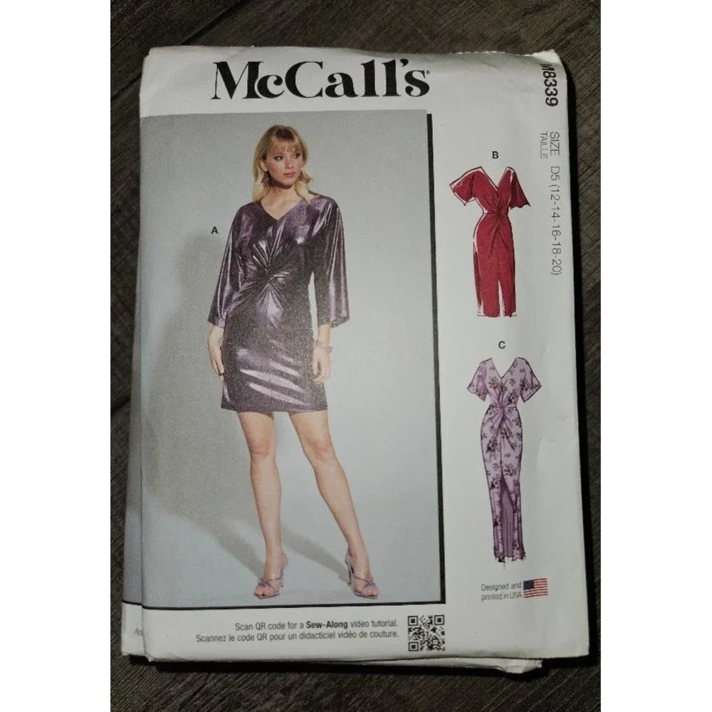 McCalls M8339 Misses Knit Dress Sewing Pattern Knot Front Sizes 12-20 Uncut